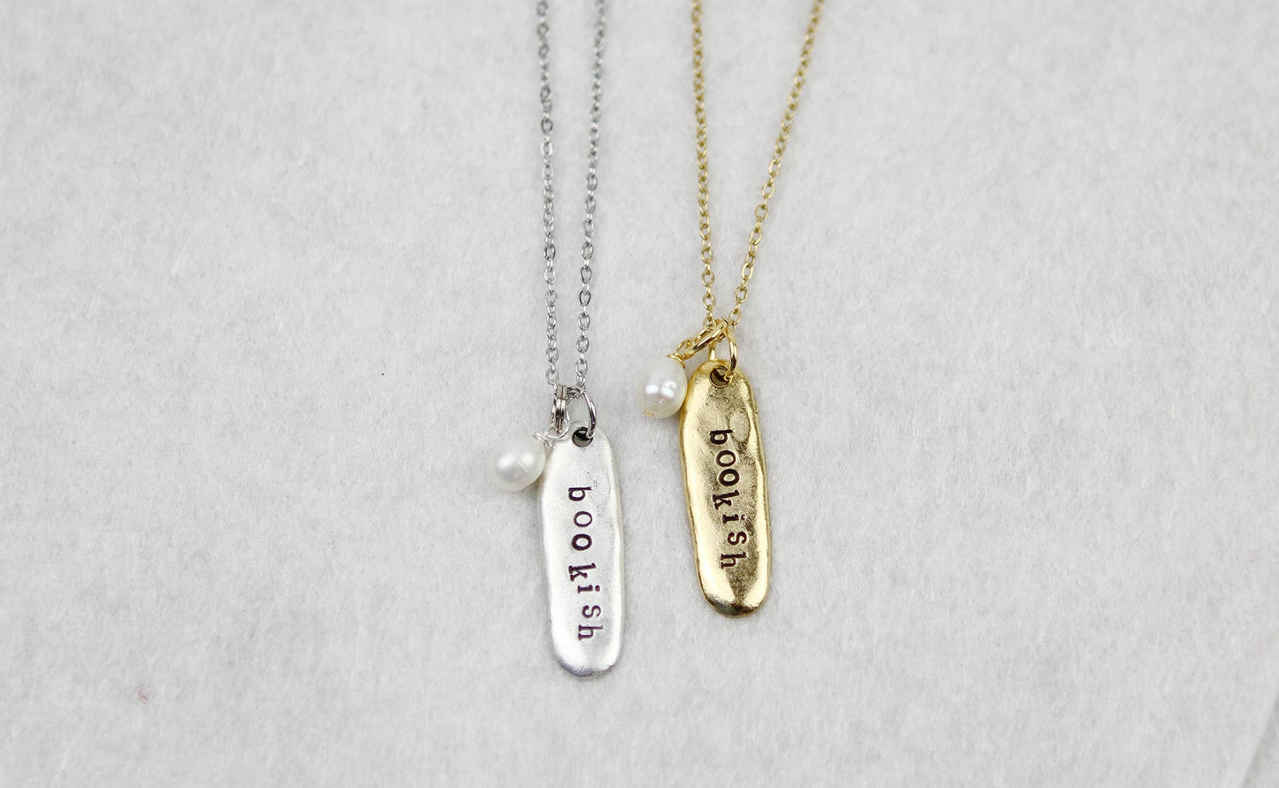 Bookish Hand Stamped Book Quote Necklace : Gold
