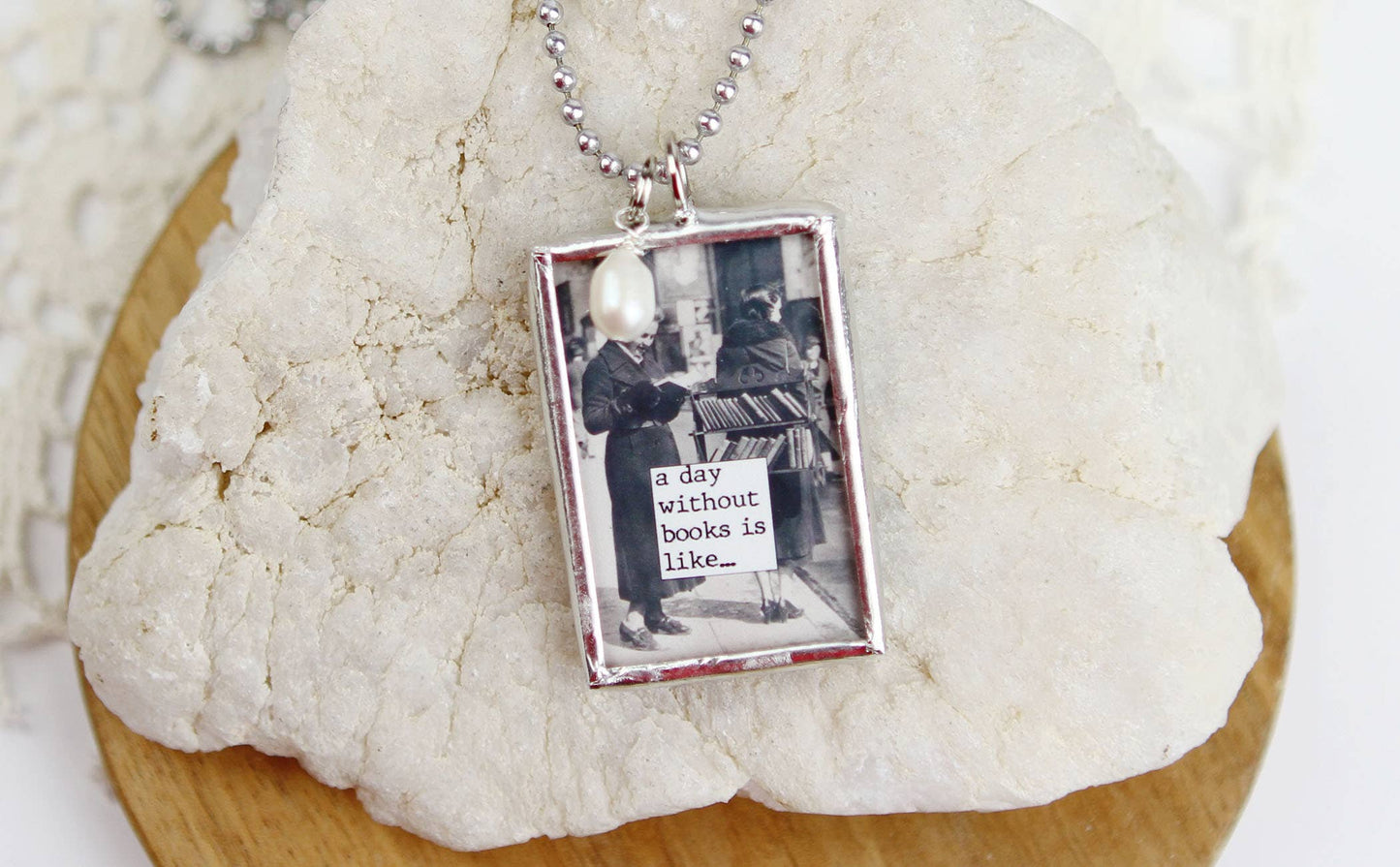 A Day Without Books Library Reading Charm Necklace