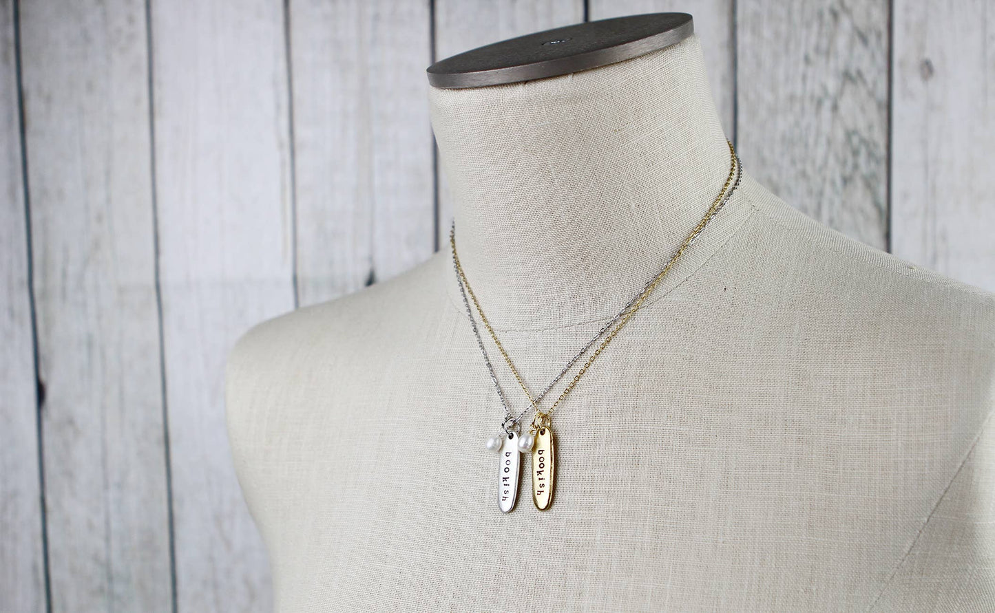Bookish Hand Stamped Book Quote Necklace : Gold