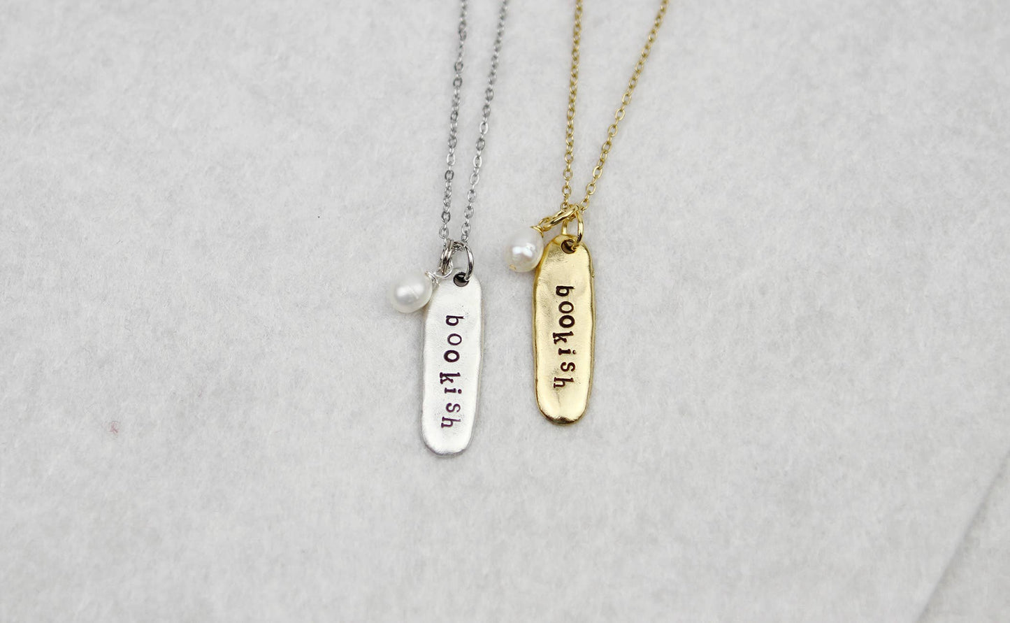 Bookish Hand Stamped Book Quote Necklace : Gold