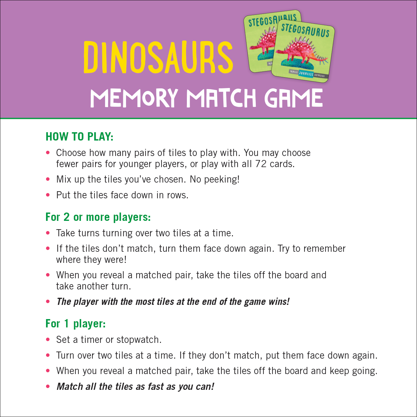 Game - Dinosaurs Memory Match (Set of 72 cards)