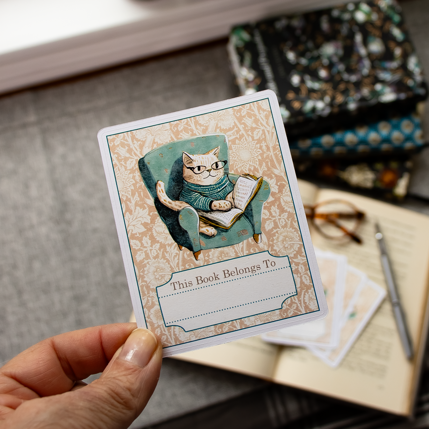 Bookplate Stickers - Cozy Cat : Set of Five