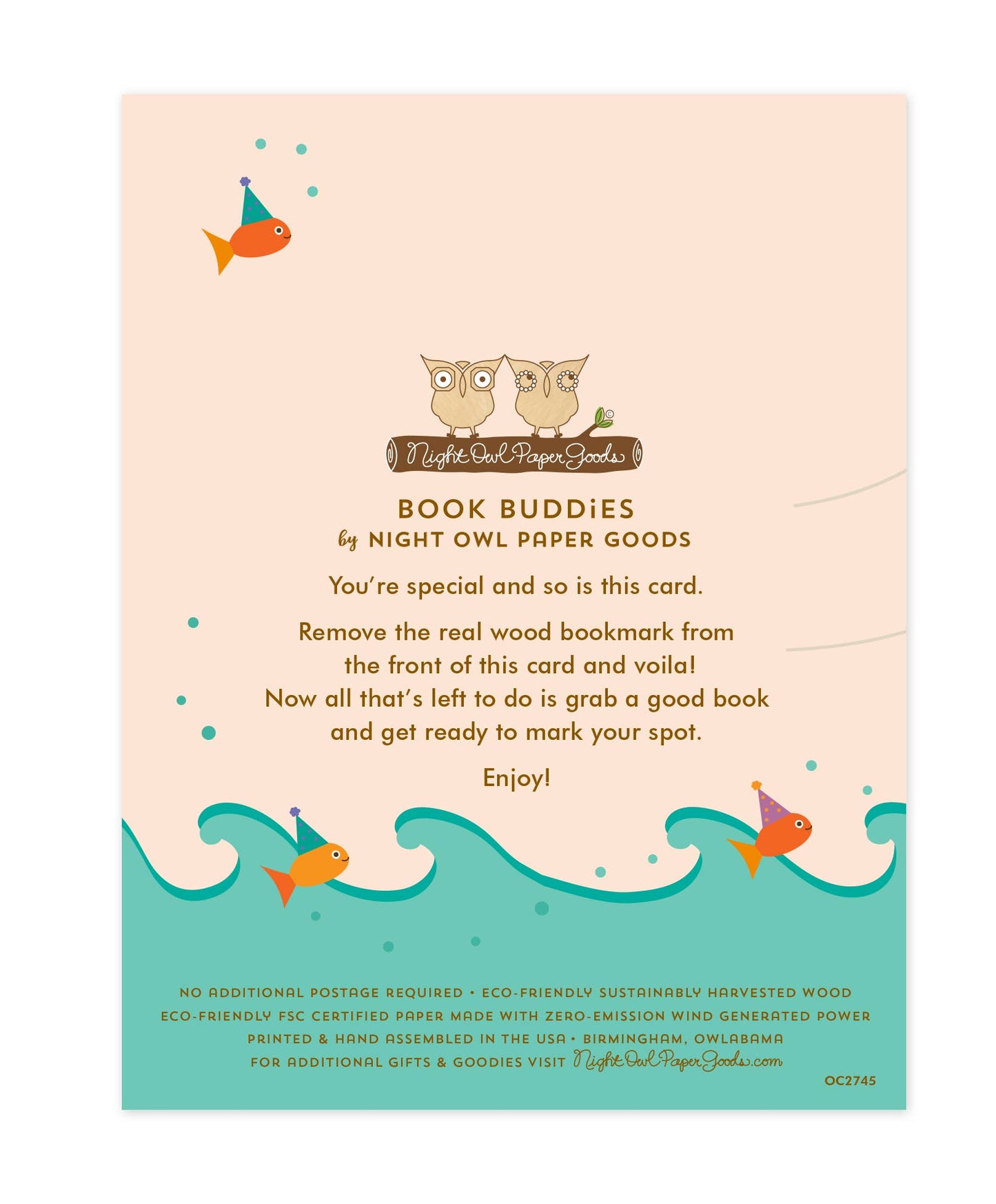 Night Owl Paper Goods - Reading Mermaid Bookmark Birthday Card