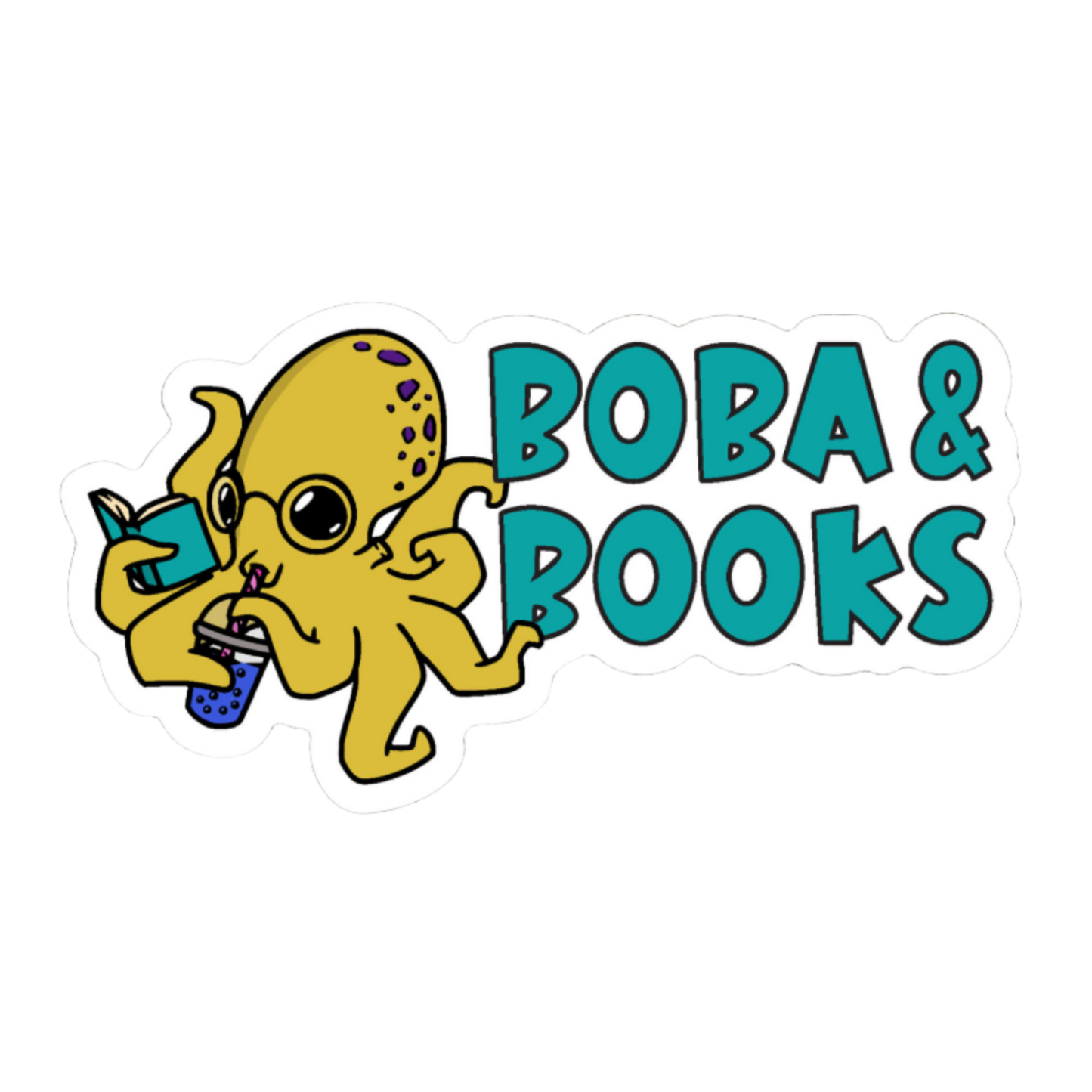 Wildly Enough - Boba & Books Octopus, 3-inch Sticker
