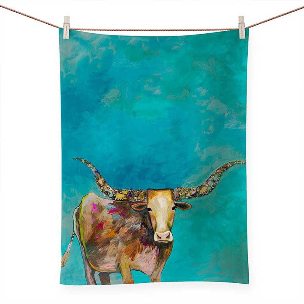 Standing Longhorn by Eli Halpin Tea Towels