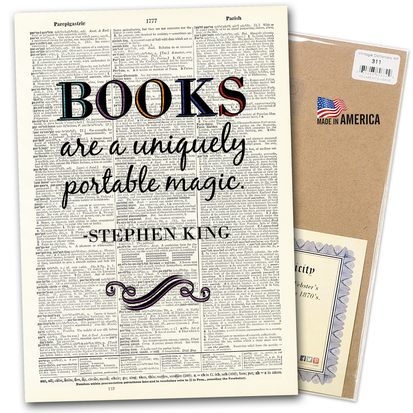 Vintage Dictionary Art - Books are a Uniquely Portable Magic
