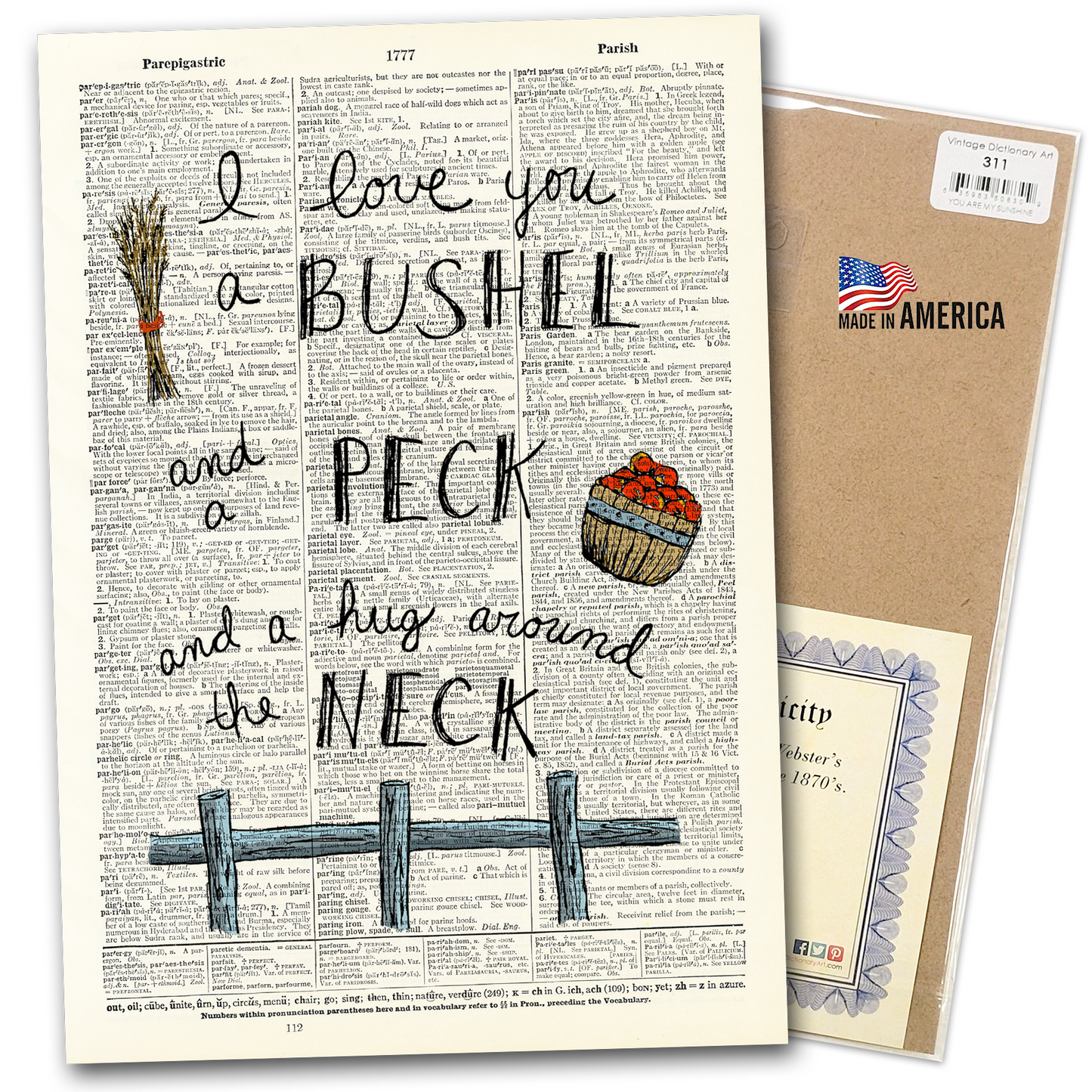 Vintage Dictionary Art -Love You a Bushel