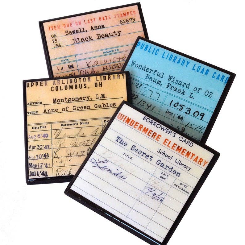 Coaster Set - Vintage Library Card