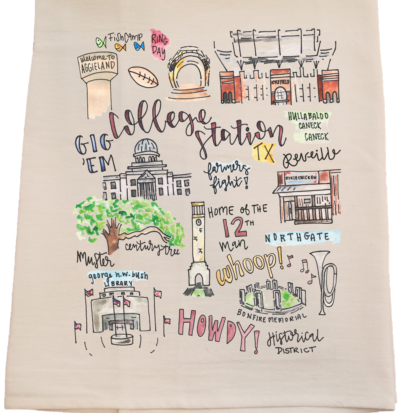 Bunnies and Bows - College Station City Tea Towel