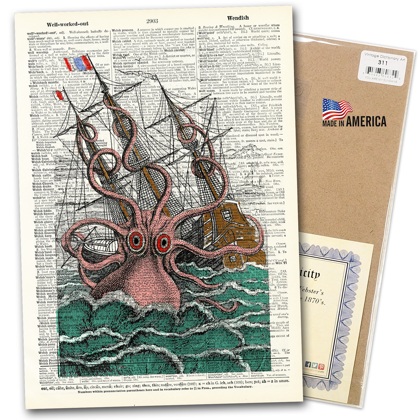 Vintage Dictionary Art - Kracken
