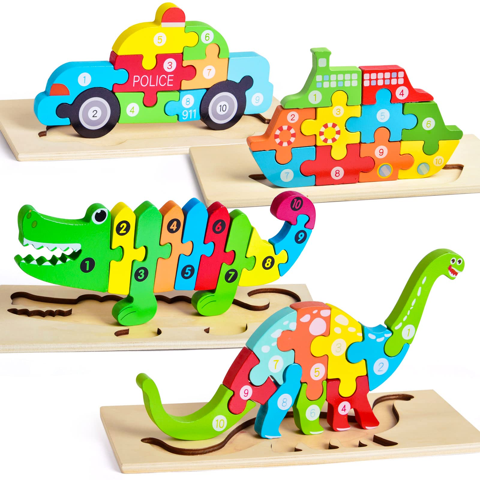 4 Pack Wooden Puzzles for Toddlers Age 2 4 Years Old Talking
