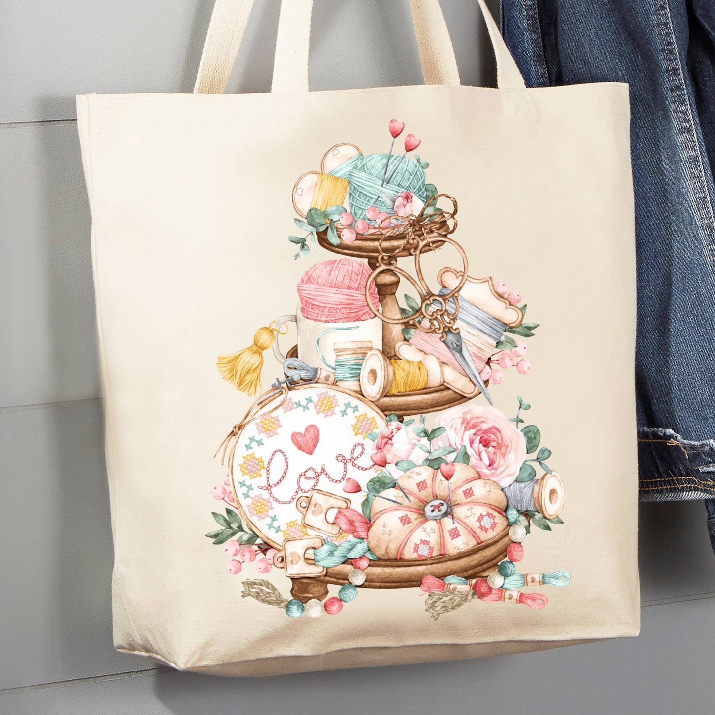 Avery Lane Gifts - Love Knitting 3 Tier Tray 12 oz Canvas Tote Bag