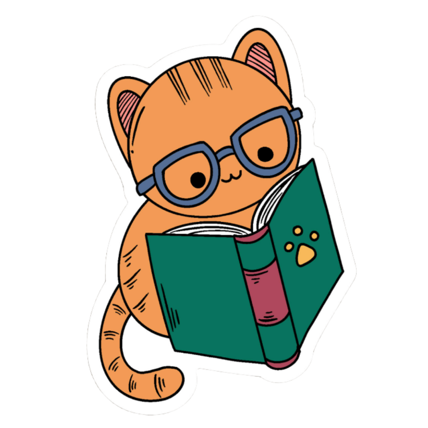 Cat with Glasses Reading Sticker