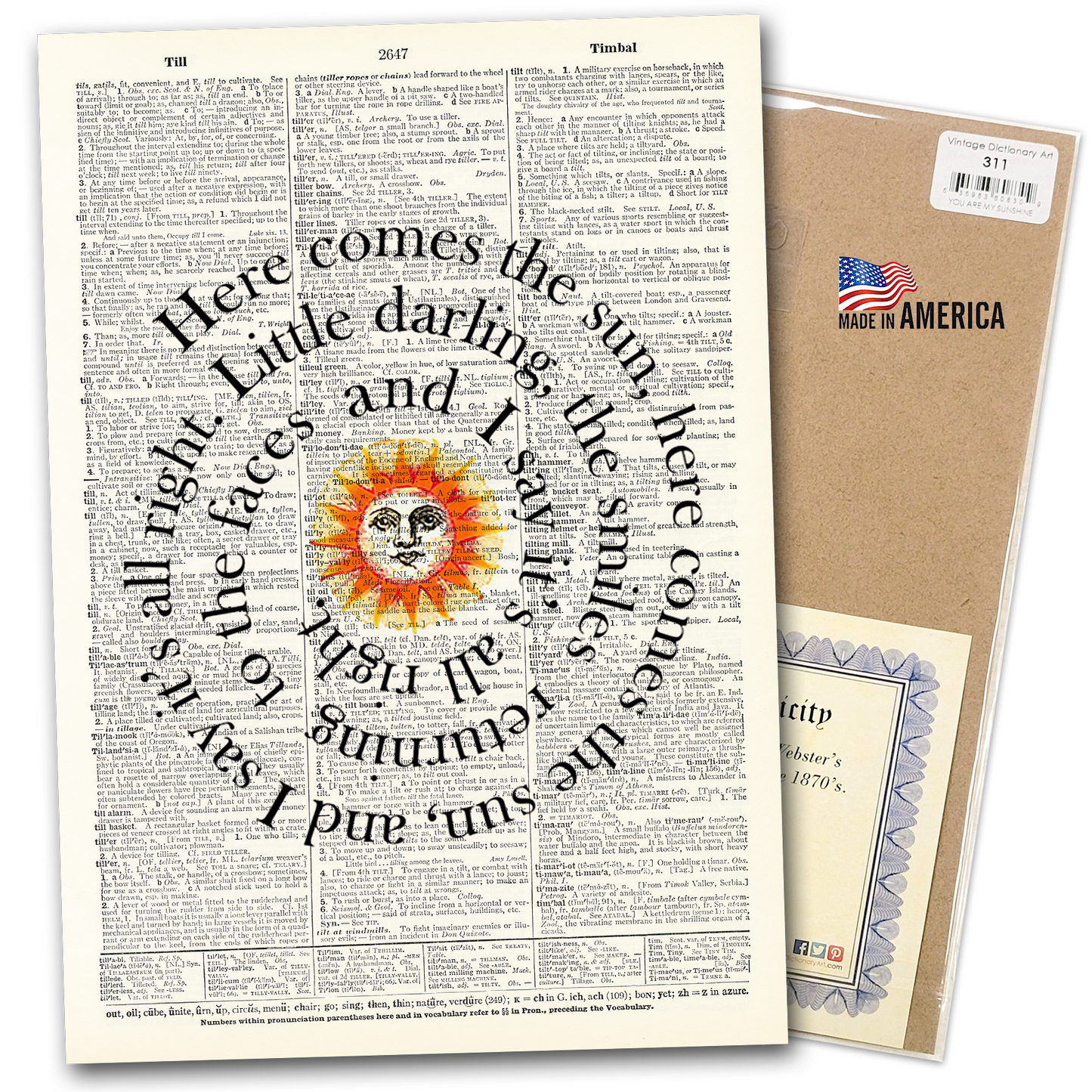 Vintage Dictionary Art - Here Comes the Sun