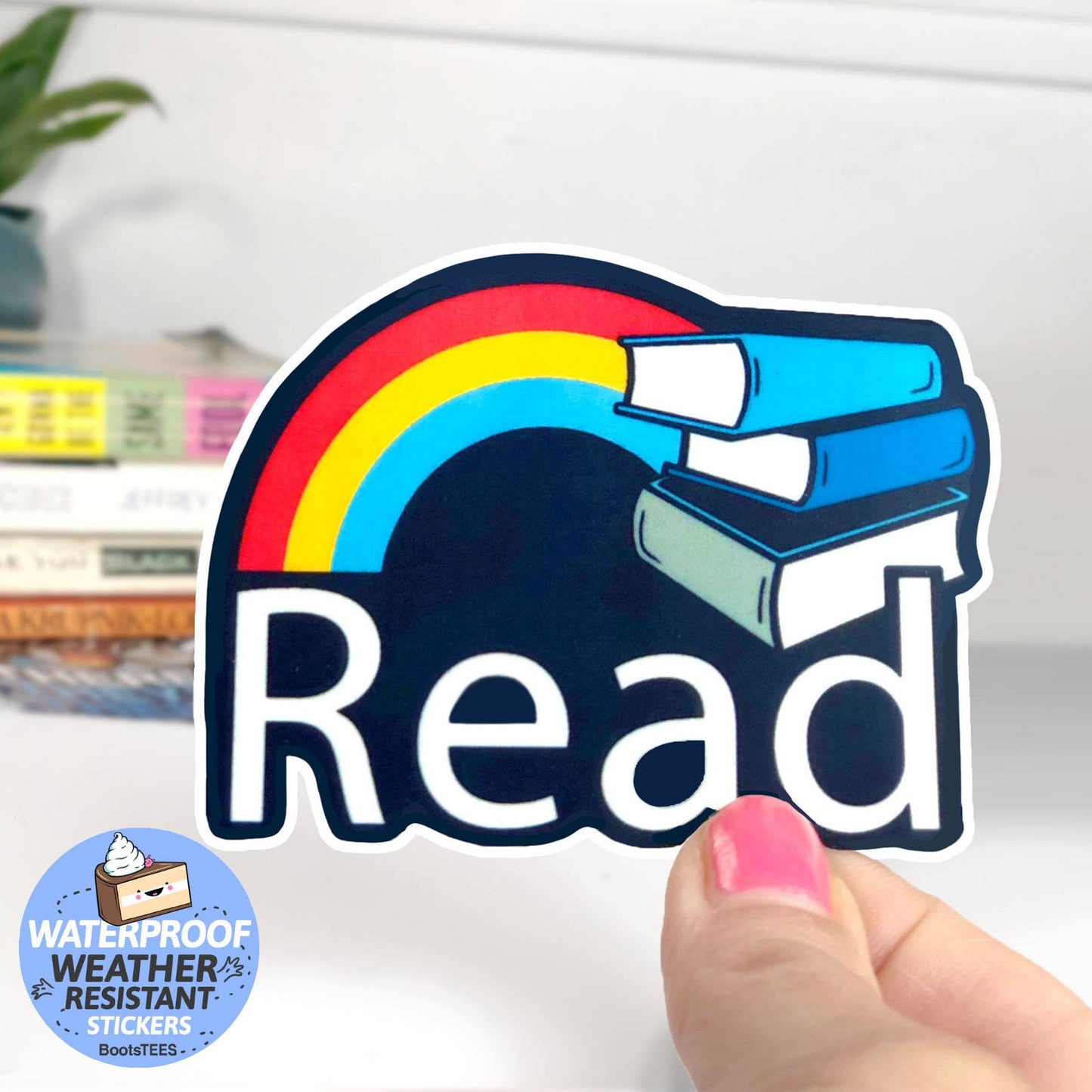 Boots Tees - Reading (Rainbow) Sticker for Book Lovers, Waterproof