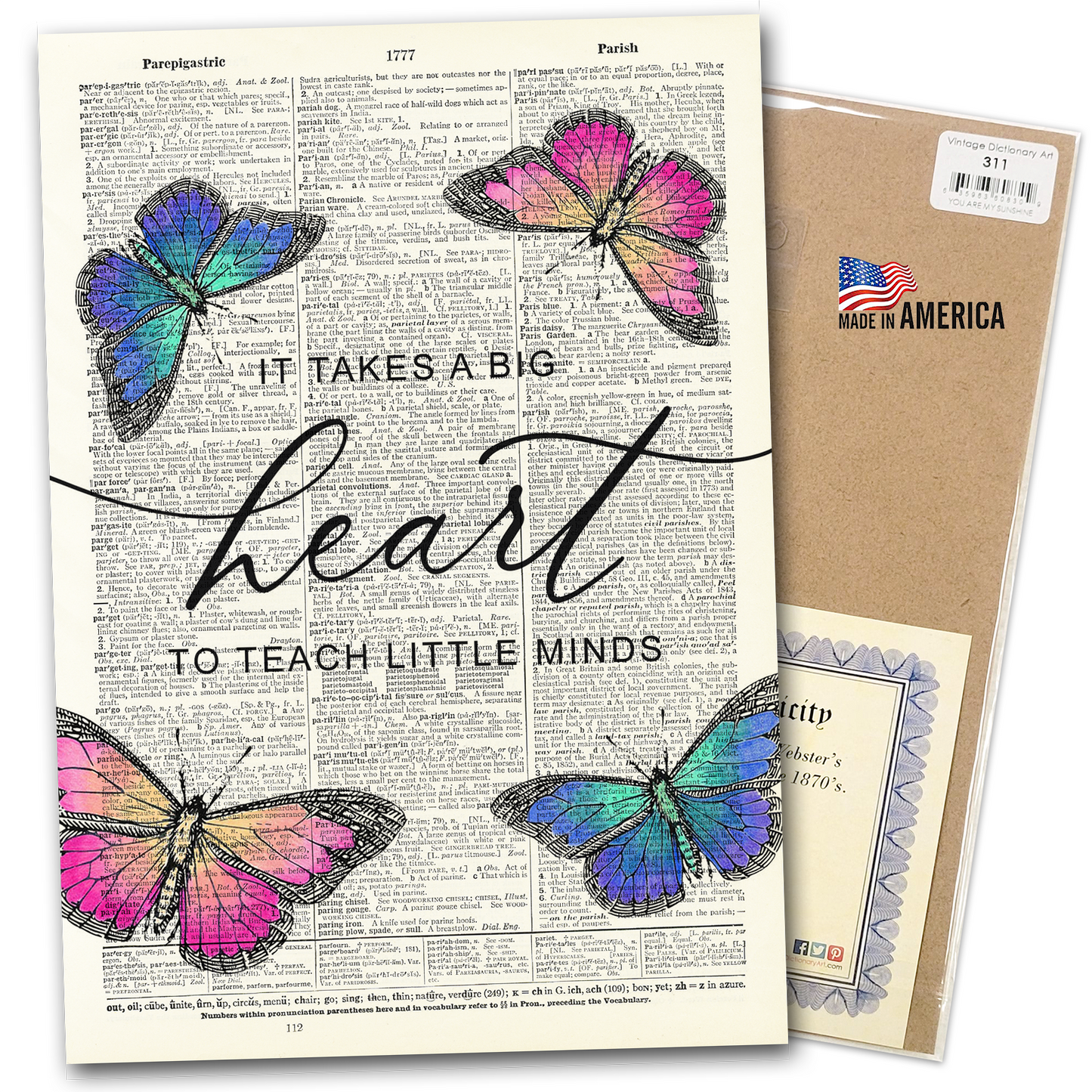 Vintage Dictionary Art - It Takes a Big Heart
