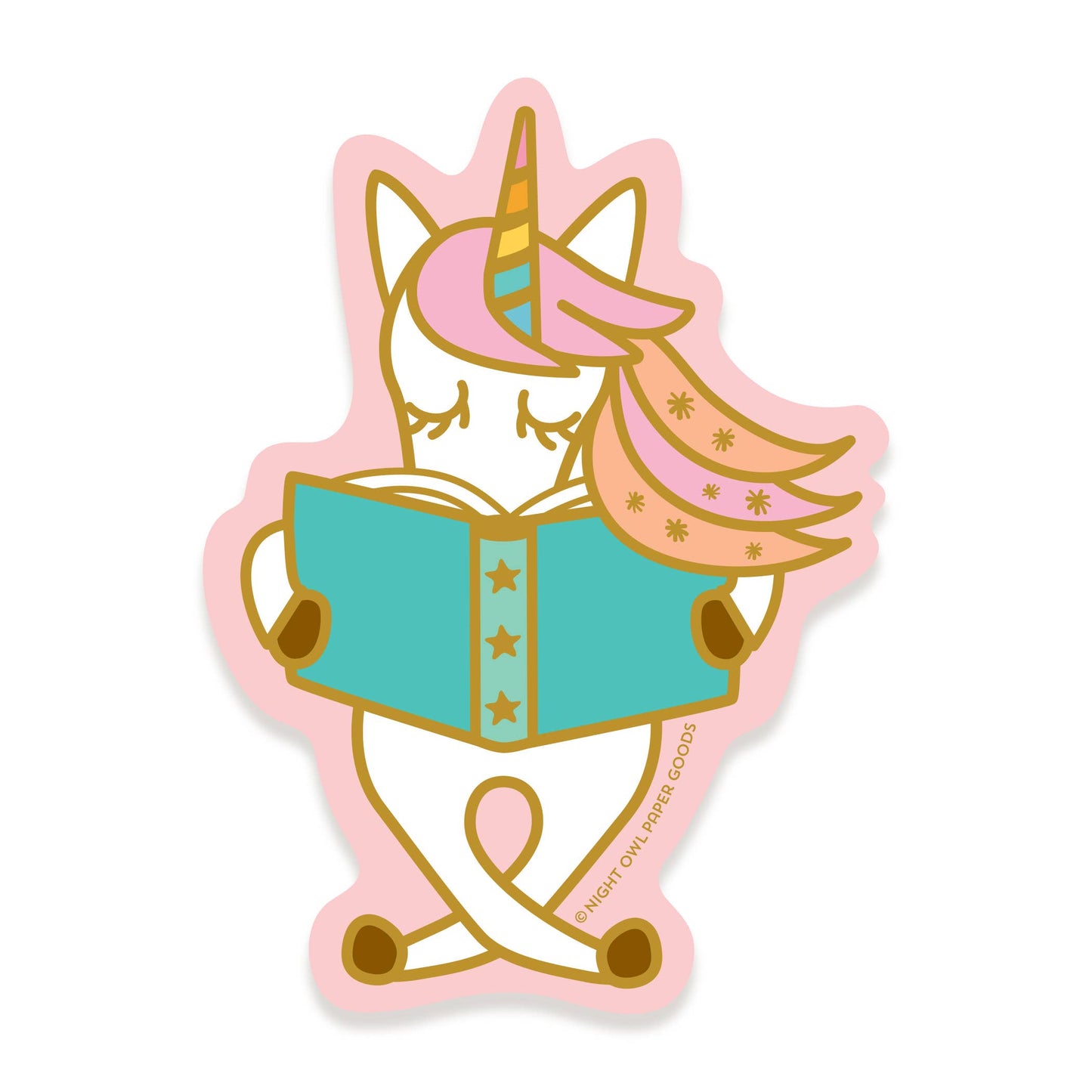 Night Owl Paper Goods - Reading Unicorn Vinyl Sticker