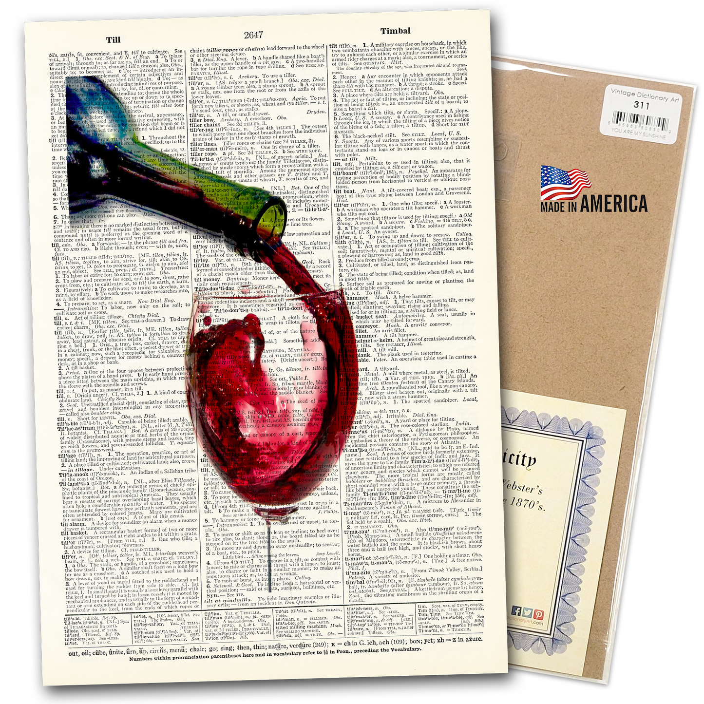 Vintage Dictionary Art - Red Wine Pour