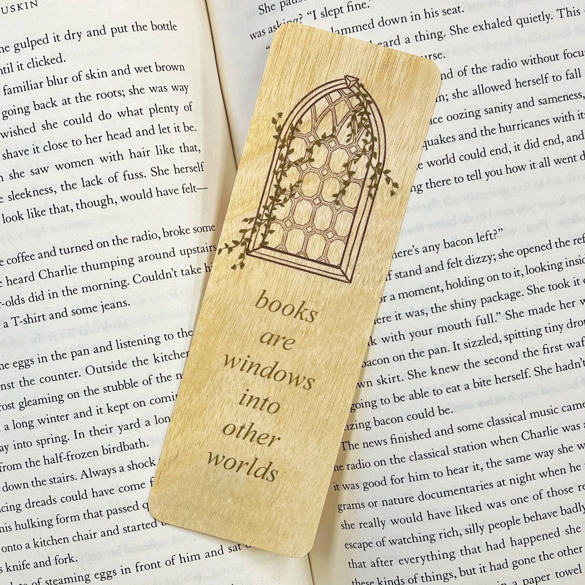 Books are Windows into Other Worlds Wood Bookmark