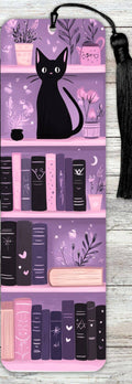 Metal Bookmark - Black Cat and Books
