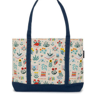Tote Bag - Books ands Blooms Large Zippered Tote