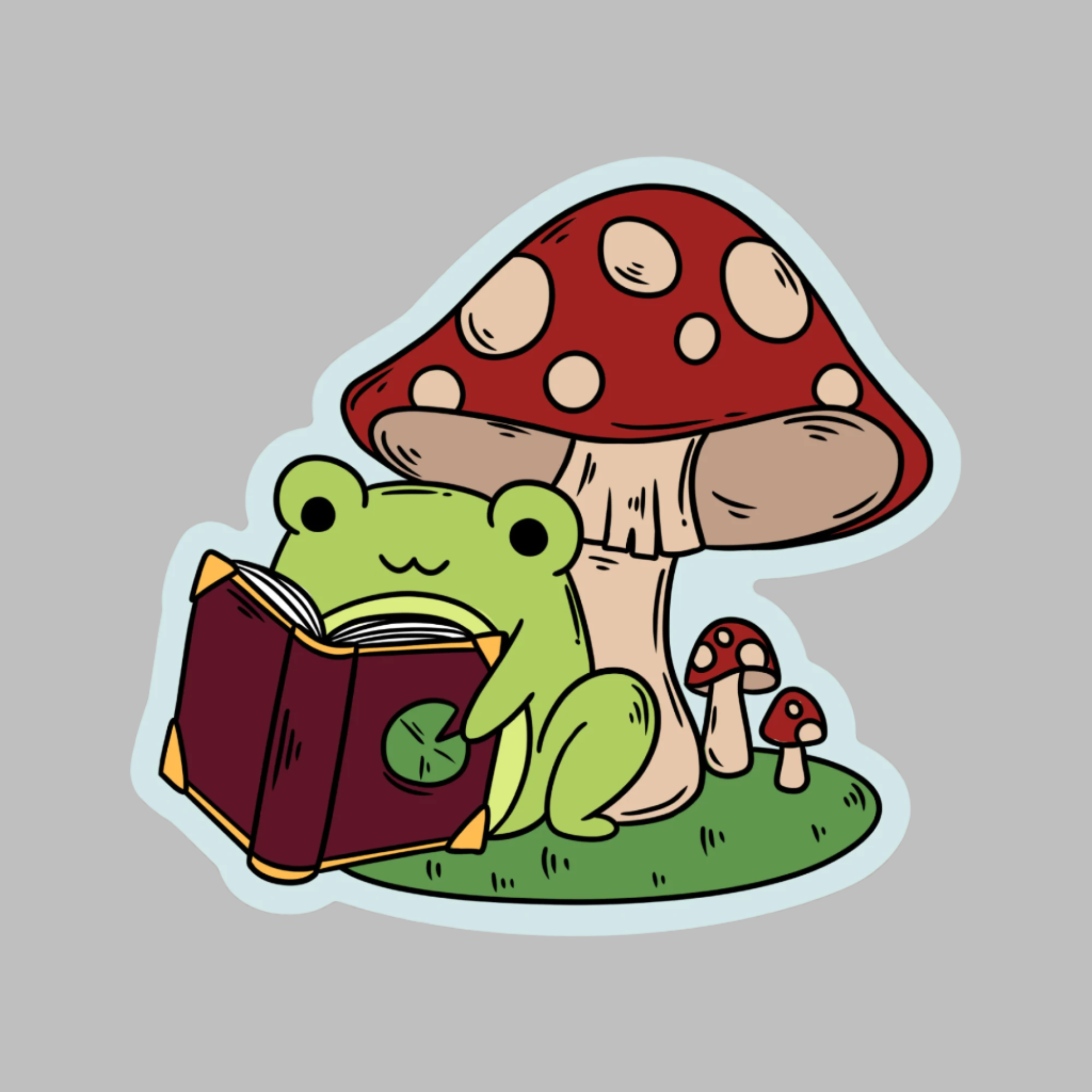 Frog Reading Under Toadstool Sticker