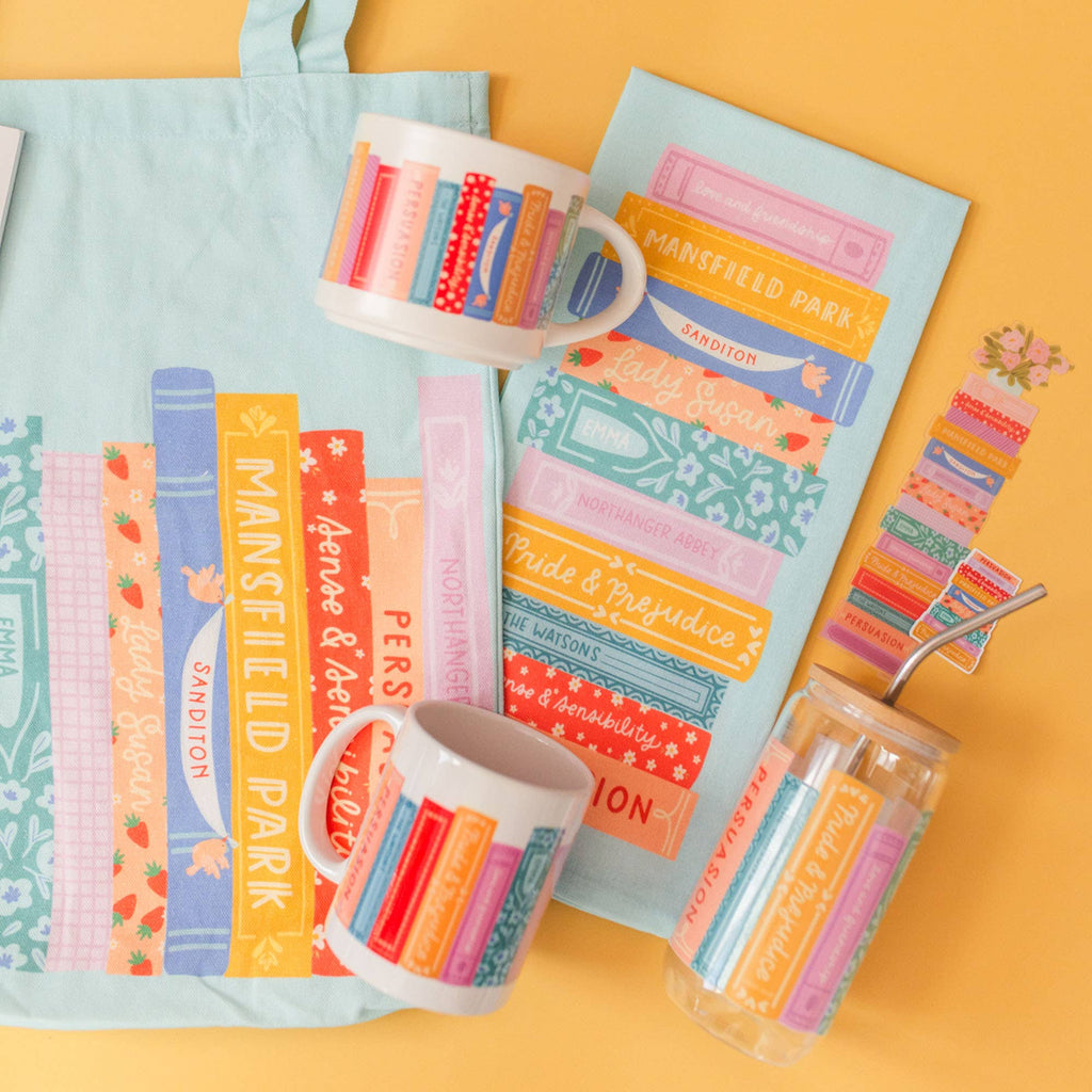 Jane Austen Book Stack Tea Towel