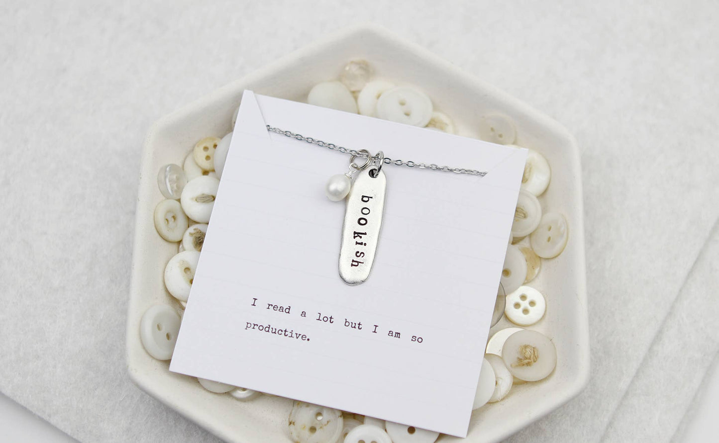 Bookish Hand Stamped Book Quote Necklace   : Gold