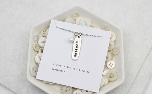 Bookish Hand Stamped Book Quote Necklace   : Gold