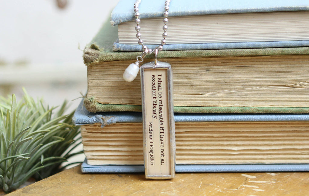 Pride & Prejudice Jane Austen Library Book Charm Necklace