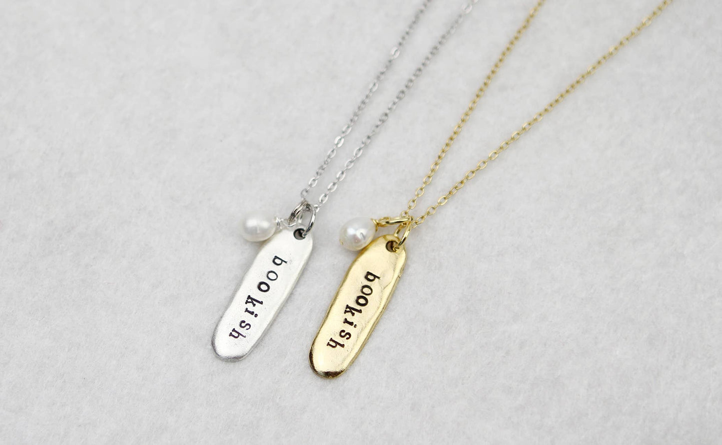 Bookish Hand Stamped Book Quote Necklace   : Gold