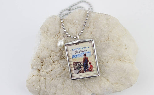 The Grapes of Wrath Vintage Book Cover Charm Necklace  