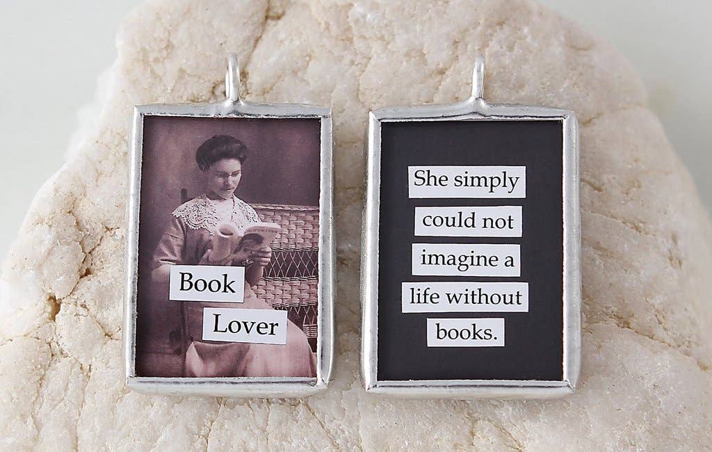 Book Lover Soldered Art Charm: Complete Necklace