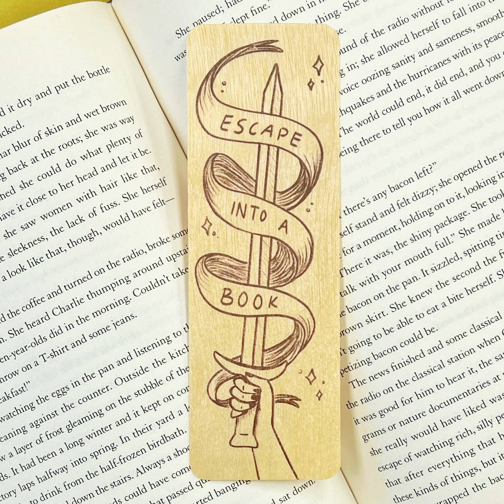 Escape Into a Book Artist Illustrated Wood Bookmark