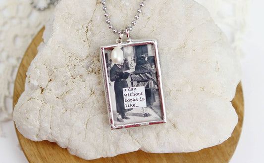 A Day Without Books Library Reading Charm Necklace