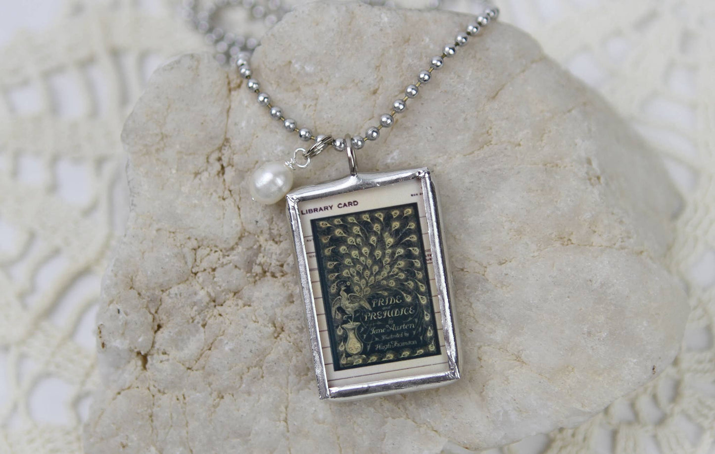 Pride and Prejudice Vintage Book Cover Charm Necklace
