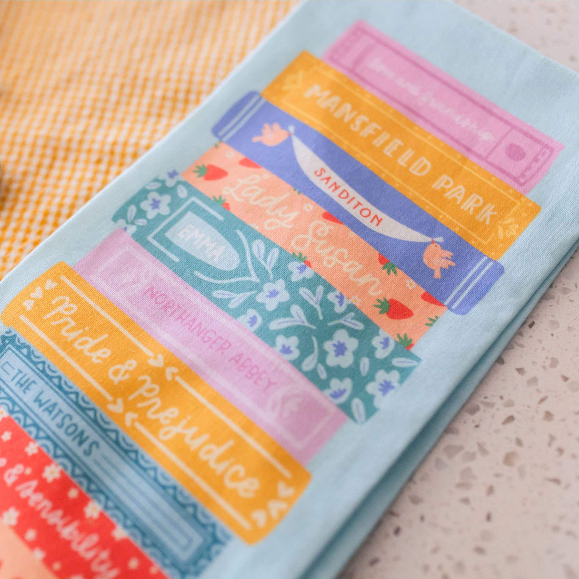 Jane Austen Book Stack Tea Towel