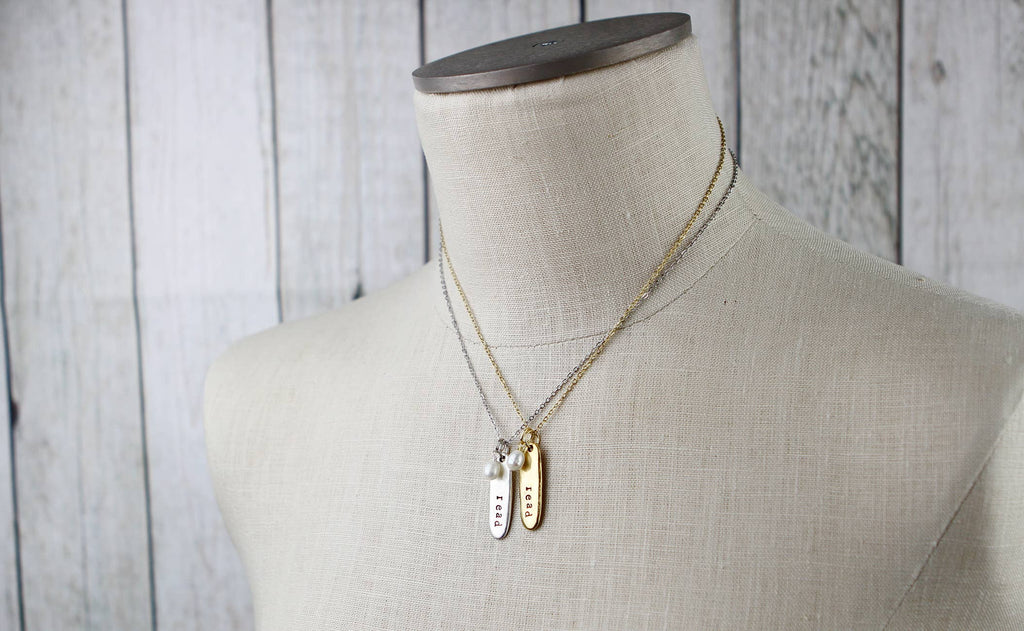 Read Hand Stamped Book Quote Necklace : Gold