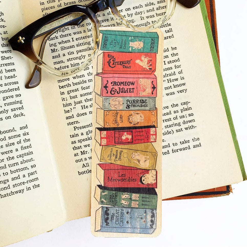 MEOWsterpieces of KITerature Book Spine Wood Bookmark