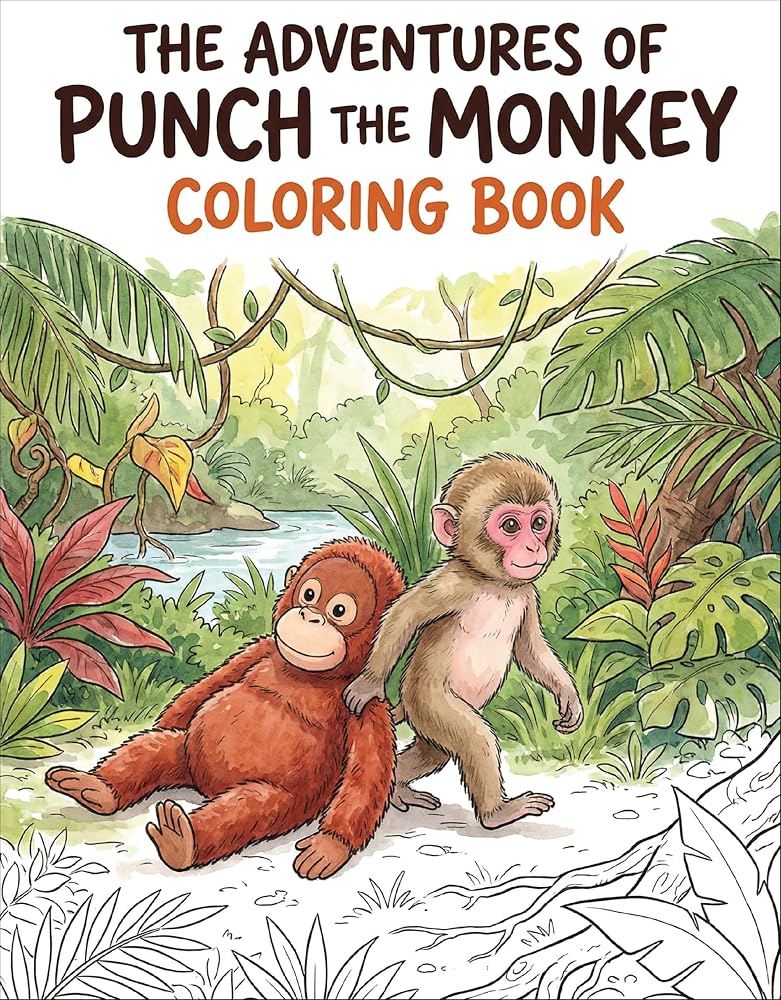 The Adventures of Punch the Monkey Coloring Book for Adults and Kids: Simple, Easy Designs for Fun and Relaxation cover image