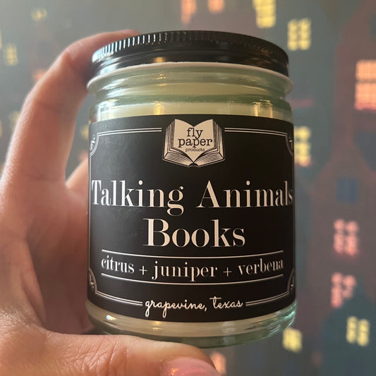 Fly Paper Products - Talking Animals Books 9oz Glass Candle: Citrus + Juniper + Verbena