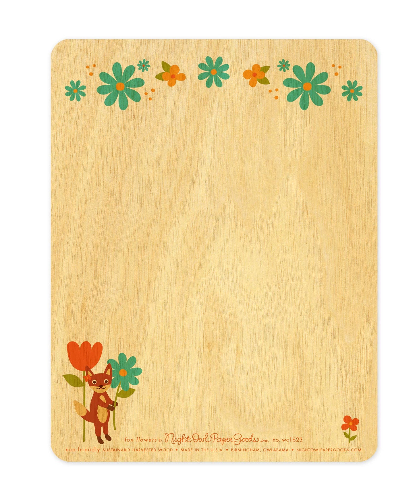 Night Owl Paper Goods - Fox Flowers Wood Birthday Card