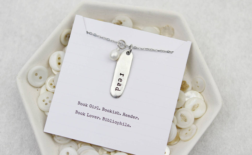 Read Hand Stamped Book Quote Necklace : Gold