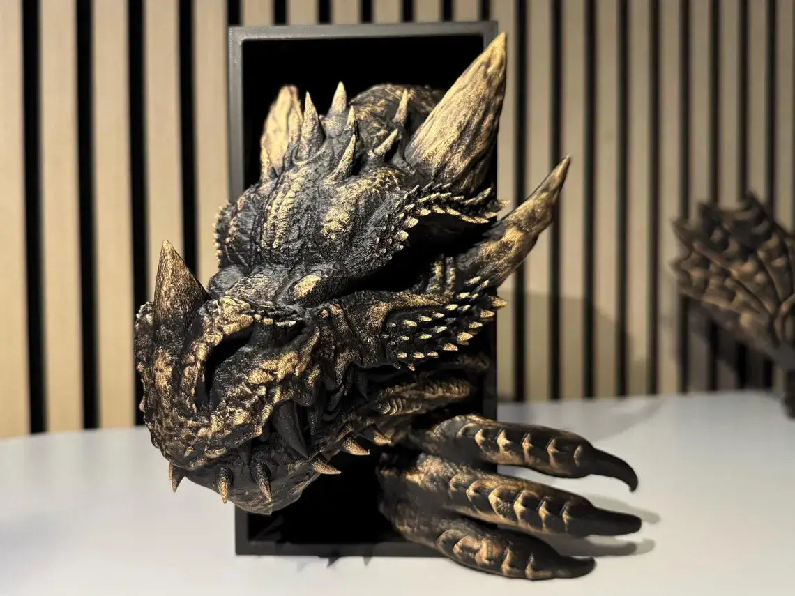 Fantasy Dragon Book Nook & Bookend | Dragon-Inspired Décor: Yellow Gold