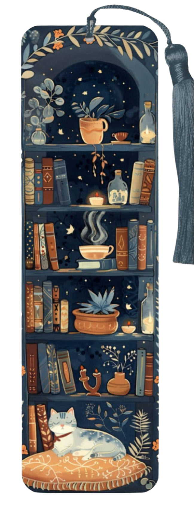 Metal Bookmark - Cozy Cats on a Bookshelf