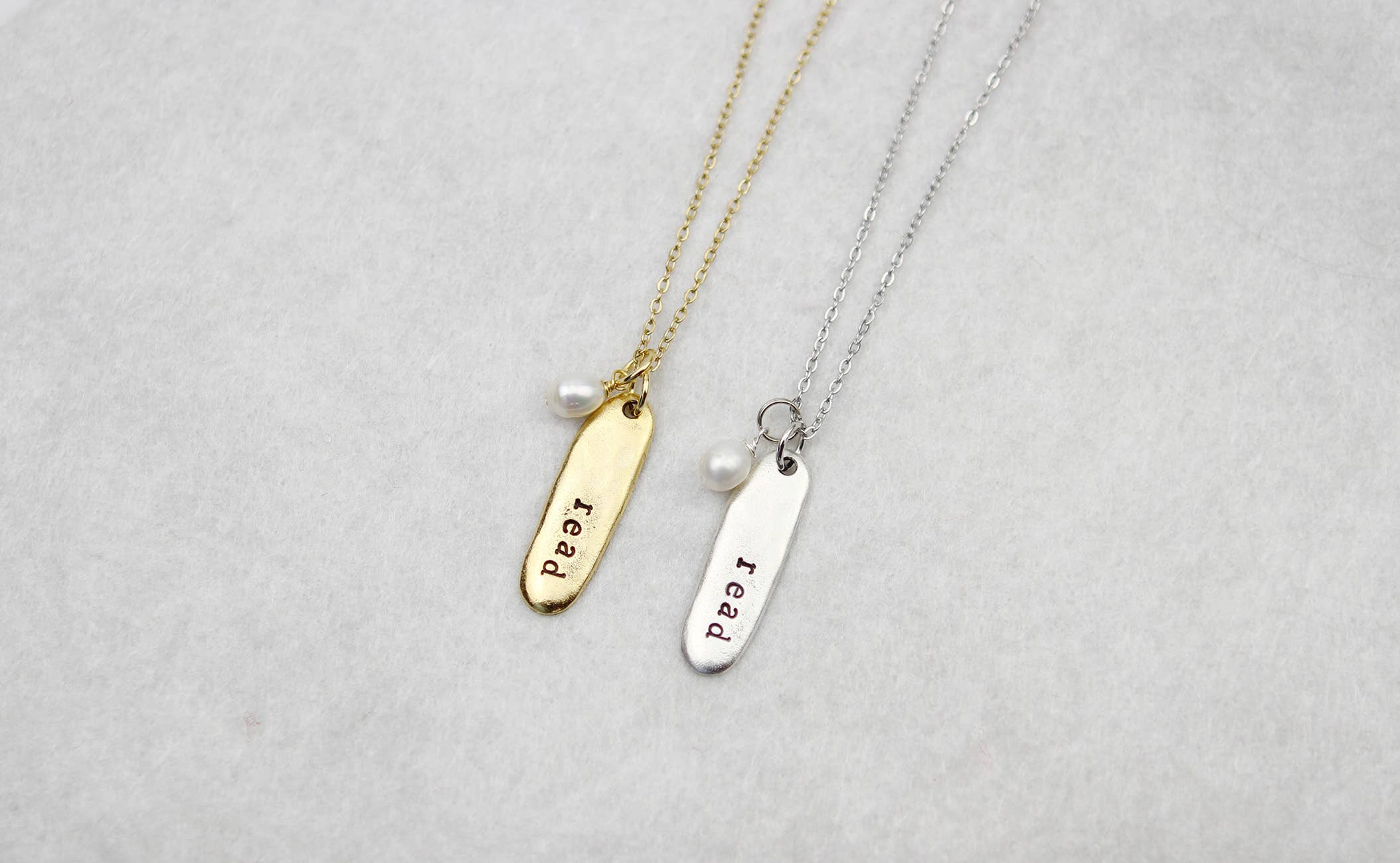 Read Hand Stamped Book Quote Necklace : Gold