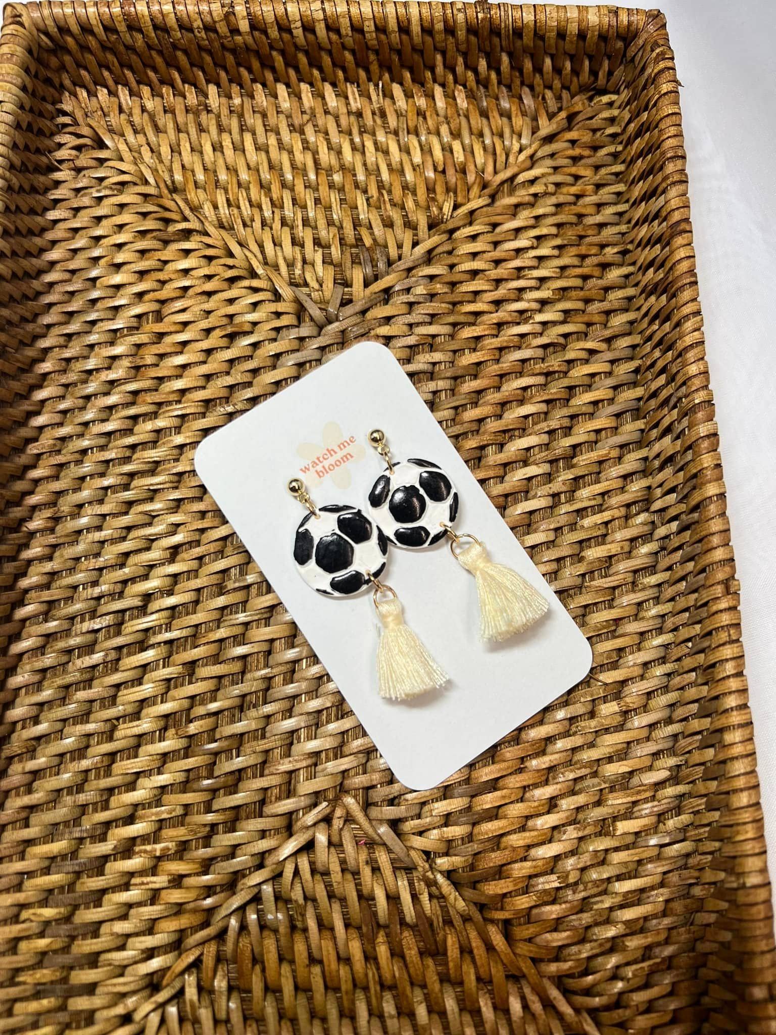 Boho Soccer Ball Clay Dangles Handmade Polymer Clay Earrings