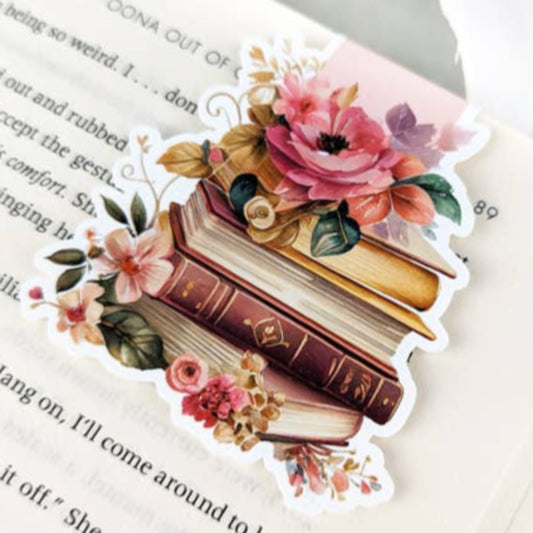 Magnetic Bookmark - Floral Book Stack