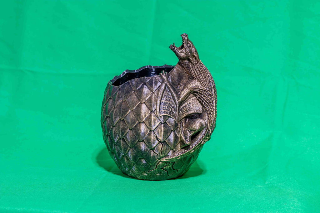Bookshelf Decor - Dragon Egg Planter with Perched Dragon