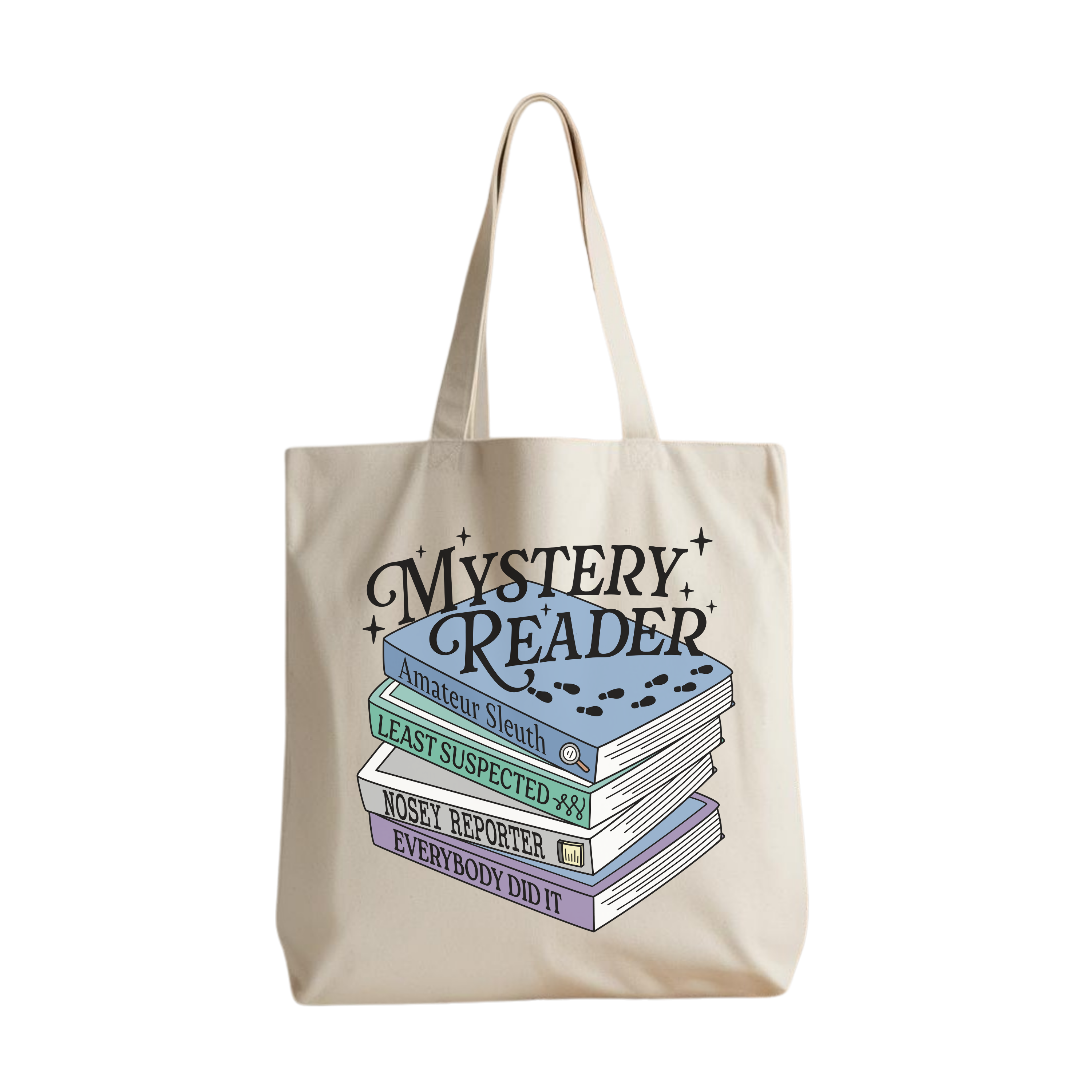 Mystery Reader Bookstack Tote Bag